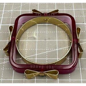 Ted Baker Bow Square Bracelet Gold Purple Womens 2 1/2" diameter